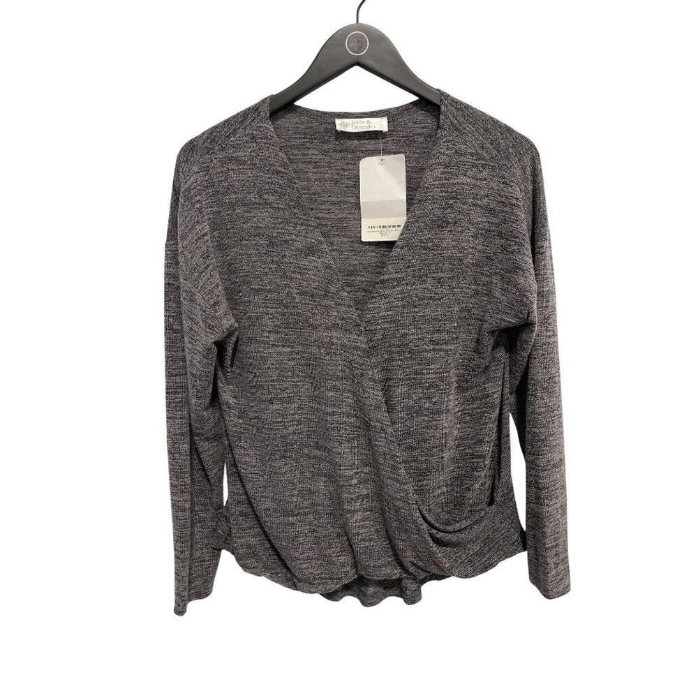 Leela and Lavender Sweater Size Small Long Sleeve Surplice Knit Top Charcoal NEW